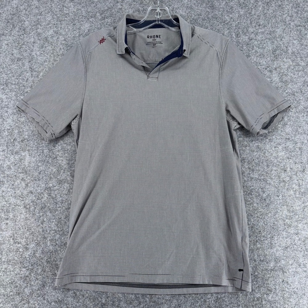 Rhone Mens Grey White Micro Stripe Performance Polo Shirt S 100626 Golf Active